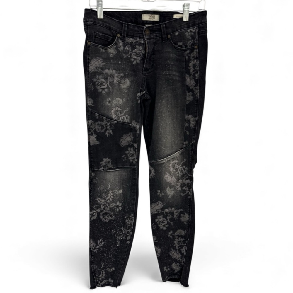 Vintage America Women’s Floral print Boho Skinny Ankle jeans black/gray Size 26
